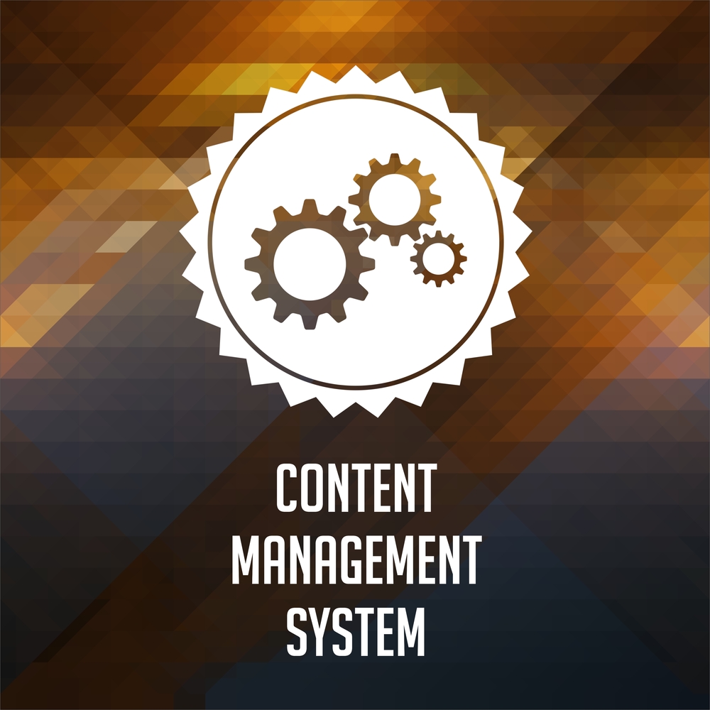 Content Management System Concept. Retro label design. Hipster background made of triangles, color flow effect.